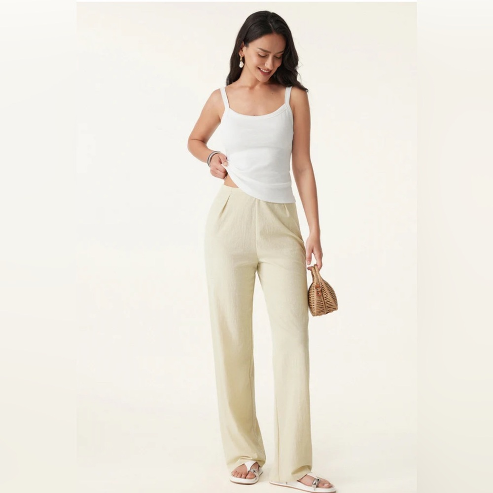 OGL Linen Wrinkle-resistant Cotton-linen Mid Rise Straight Leg Pant 2XL Blue